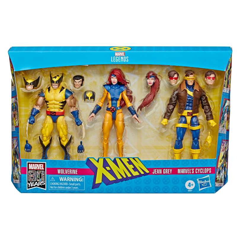 Jean, Cyclops, and Wolverine in their packaging.